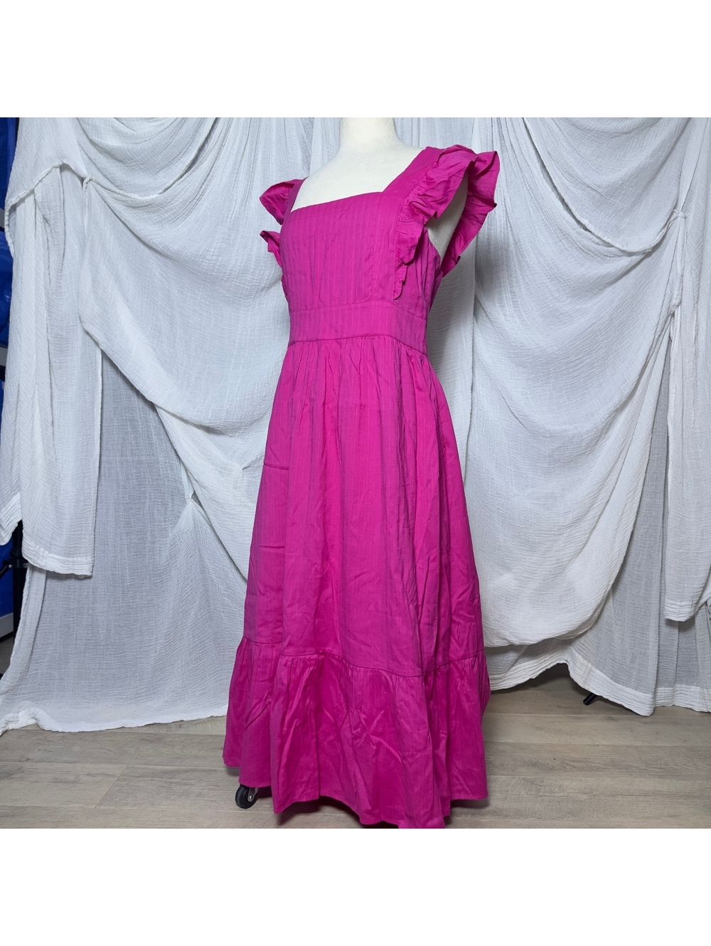 LOFT Fuchsia Pink Ruffle Sleeve Maxi Dress